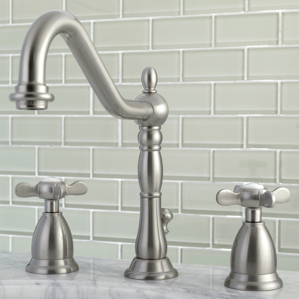 Widespread Bathroom Faucet, Brass Pop-Up, Brushed Nickel