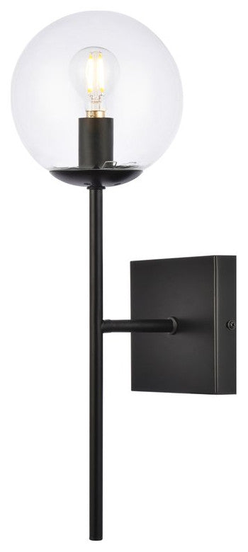 Noah 1-Light Black and Clear Glass Wall Sconce