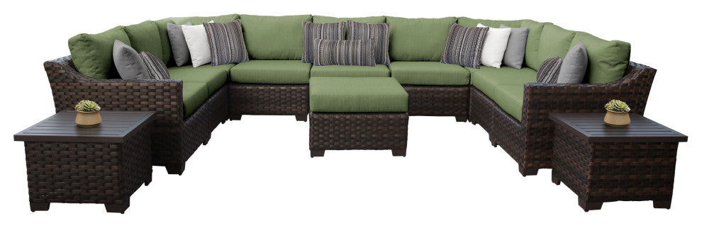 kathy ireland River Brook 12 Piece Wicker Patio Furniture Set, Forest