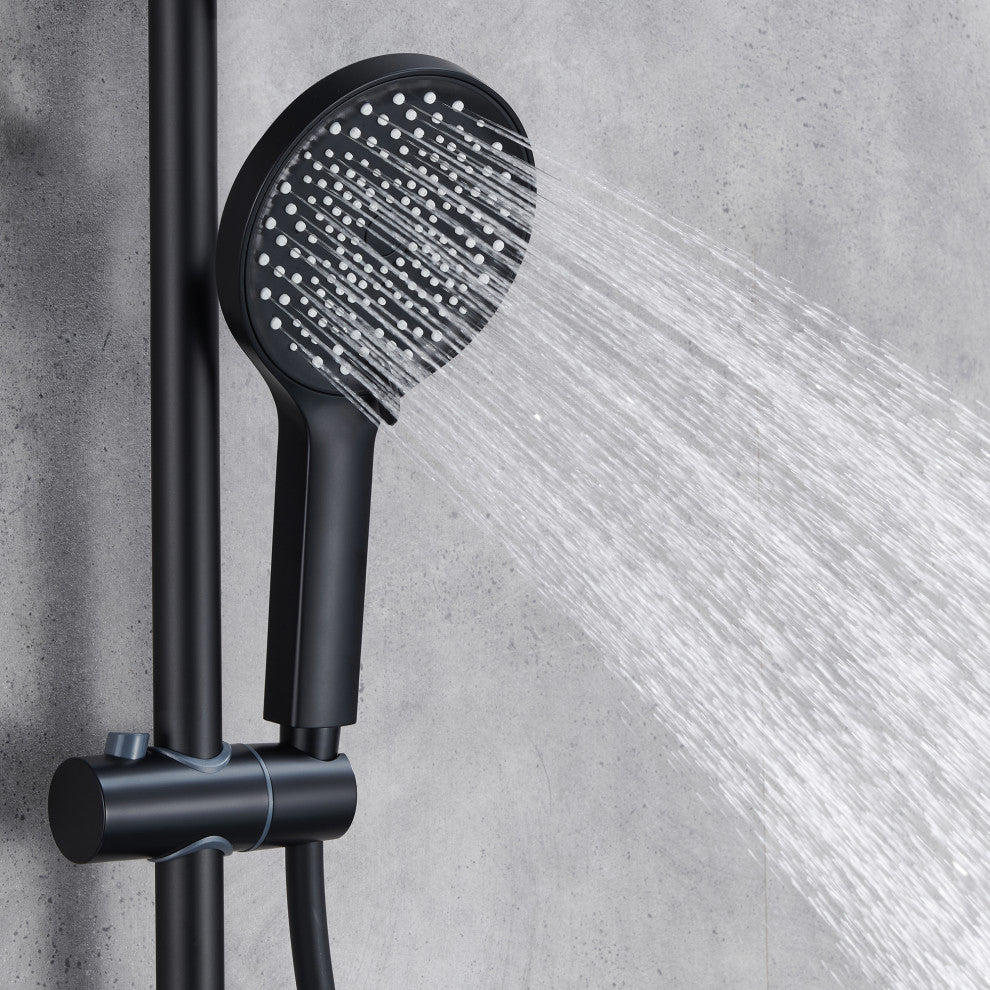 Wall Mounted Multi-Function Rain Shower System with Rough-in Valve, Matte Black