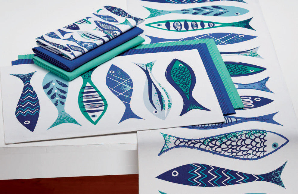 Blue Fish Placemat Set, 13x19 inches, 6 Piece