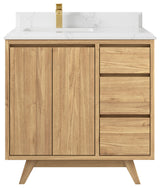 Madison Teak 36 Left Offset Bath Vanity in Light Natural 1.5" Empira Quartz