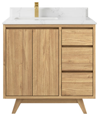 Madison Teak 36 Left Offset Bath Vanity in Light Natural 1.5" Empira Quartz