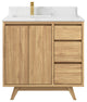 Madison Teak 36 Left Offset Bath Vanity in Light Natural 1.5" Empira Quartz