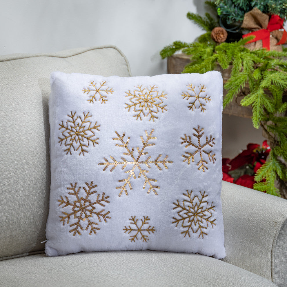 Set of 2, 16" Fabric Snowflake Design Pillows