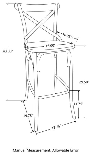 Black Steel Bar Stool With Solid Elm Wood Seat and Back Support, Set of 2