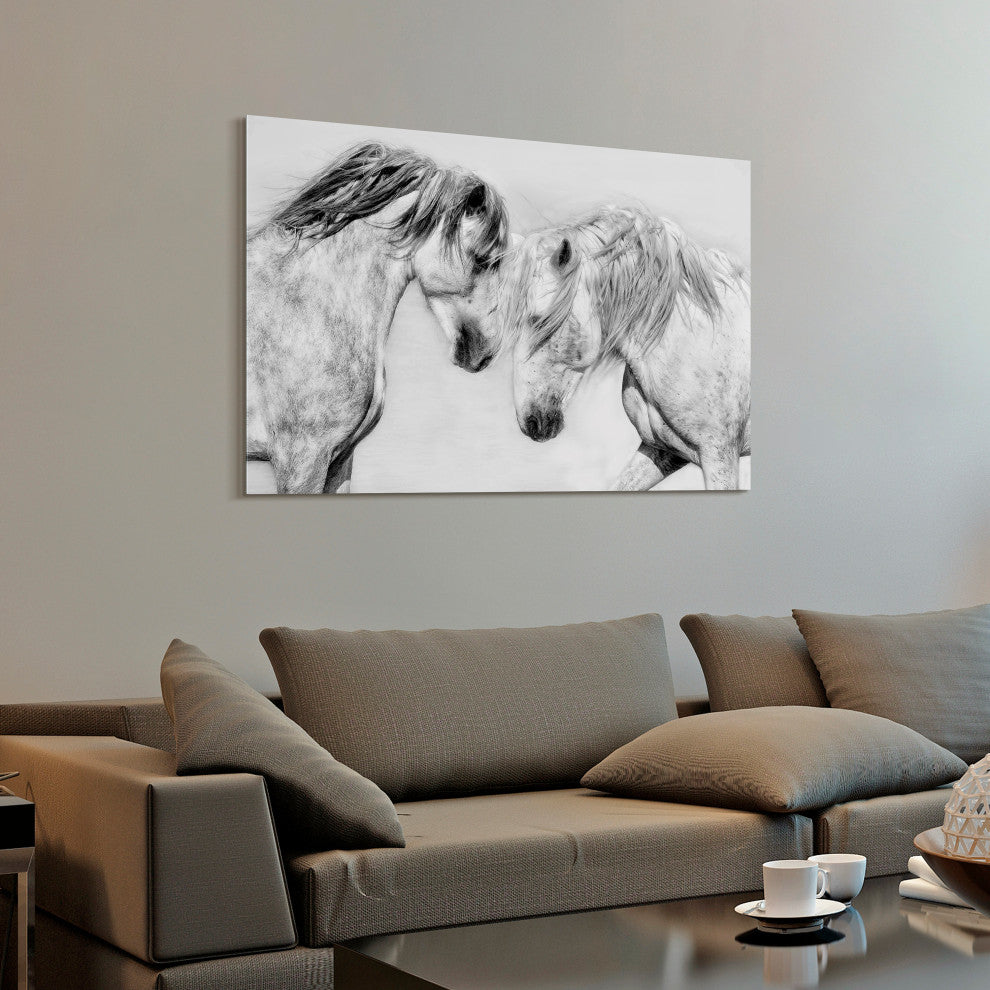 "Caballo Blanco Equine" Frameless Floating Tempered Glass Panel Graphic Wall Art