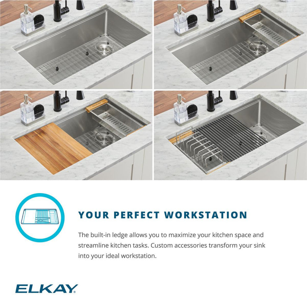 EFRU30169RTWC Elkay Crosstown 16 Gauge Workstation Stainless Steel Sink Kit
