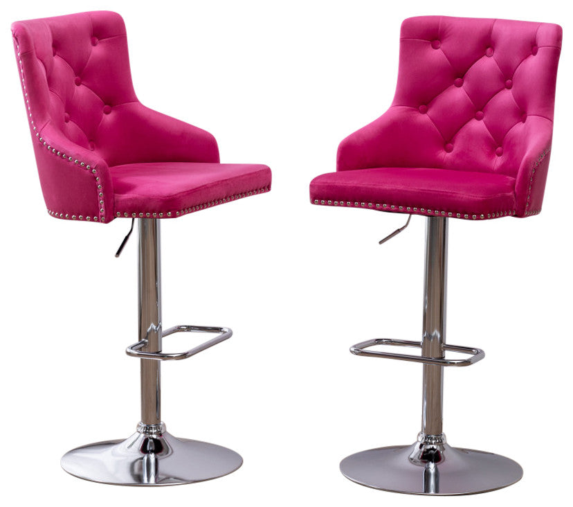 Upholstered 25"-33" Adjustable High Back Dining Stools Set of 2, Pink
