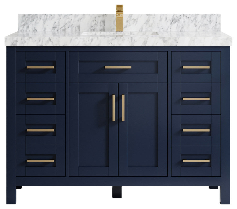 Cambridge 48 Single Sink Bath Vanity in Hale Navy Blue 2" Carrara Marble