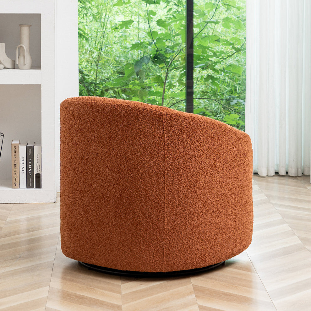 32" Wide Boucle Upholstered Swivel Barrel Chair, Caramel