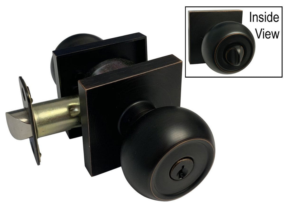 Square Plate Round Knob Contemporary Door Handle, Dark Oil Rubbed Bronze, Entran