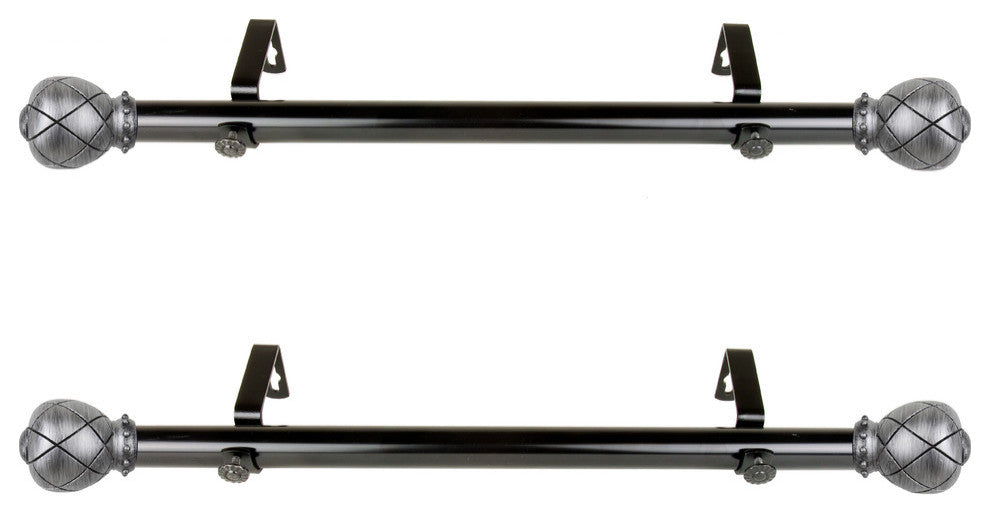 Delia 1" Diameter Side Curtain Rod 12-20" Long, Set of 2, Black