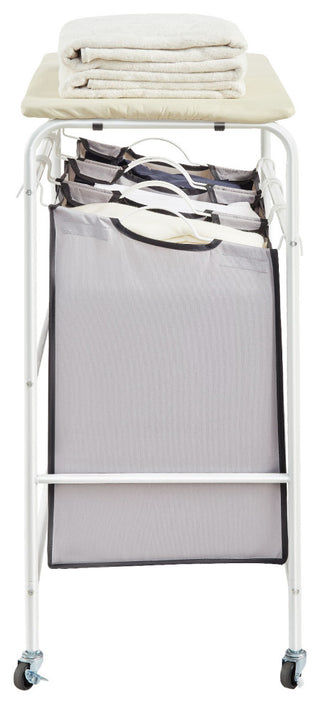 VEVOR 3-Section Laundry Sorter Cart Rolling With Ironing Board & Removable Bags