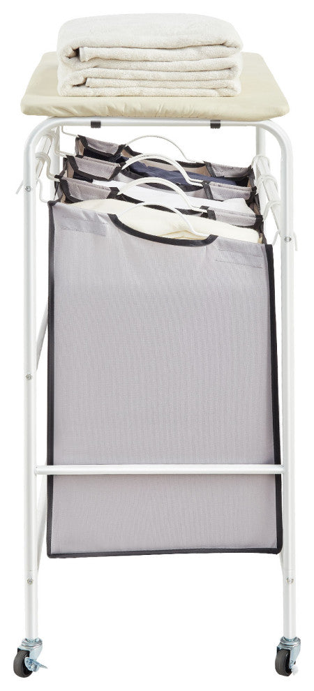 VEVOR 3-Section Laundry Sorter Cart Rolling With Ironing Board & Removable Bags
