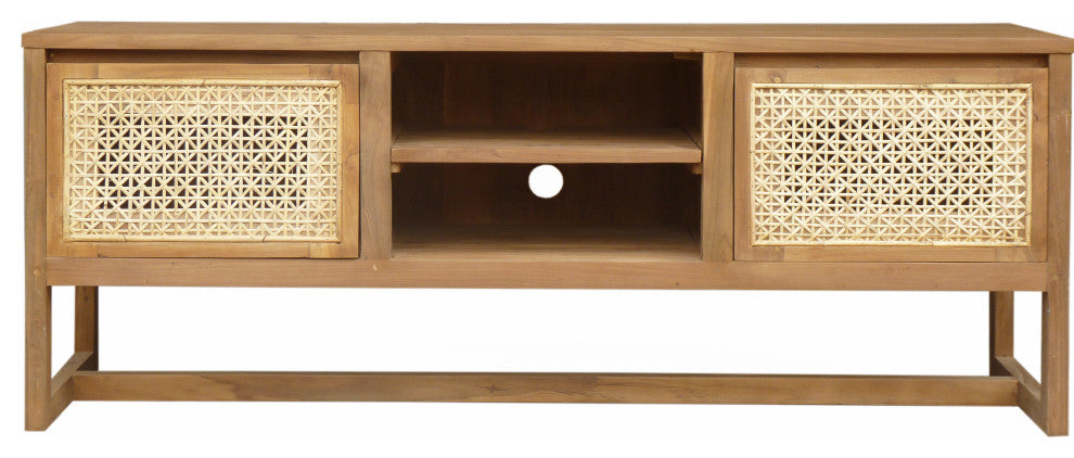 Recycled Teak Wood West Indies Cane Media Center With 2 Doors