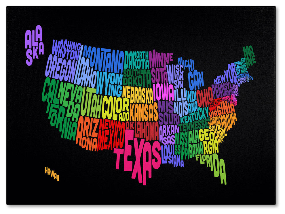 Textmap Image 'USA States Text Map' Canvas Art by Michael Tompsett