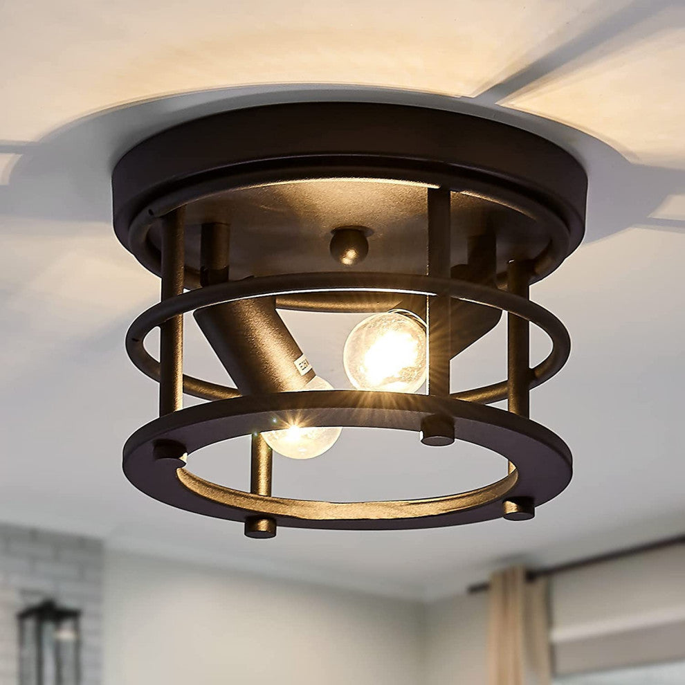 2 light vintage Close to Ceiling Light Fixture black ceiling lamp for farmhouse