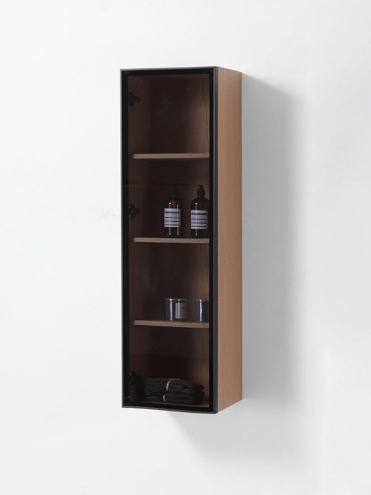LUCE 13" Wall Mount Modern Bathroom Side Cabinet, Whitewash Oak/Matte Black