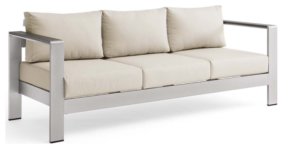 Shore Outdoor Patio Aluminum Sofa - Silver Beige