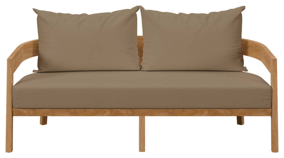 Lounge Loveseat Sofa, Brown Natural, Teak Wood, Modern, Outdoor Hospitality