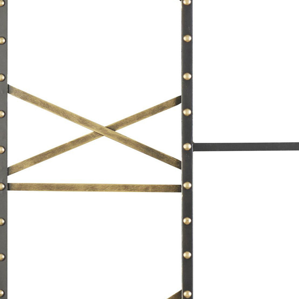 Benzara BM209367 Open Frame Metal Wall Clock With Roman Numerals, Black and Gold