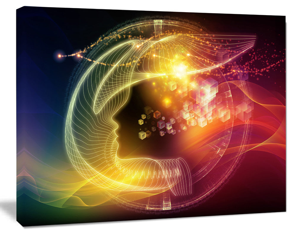 Illuminating Human Head Fractal, Abstract Canvas Wall Art Print, 60"x28"