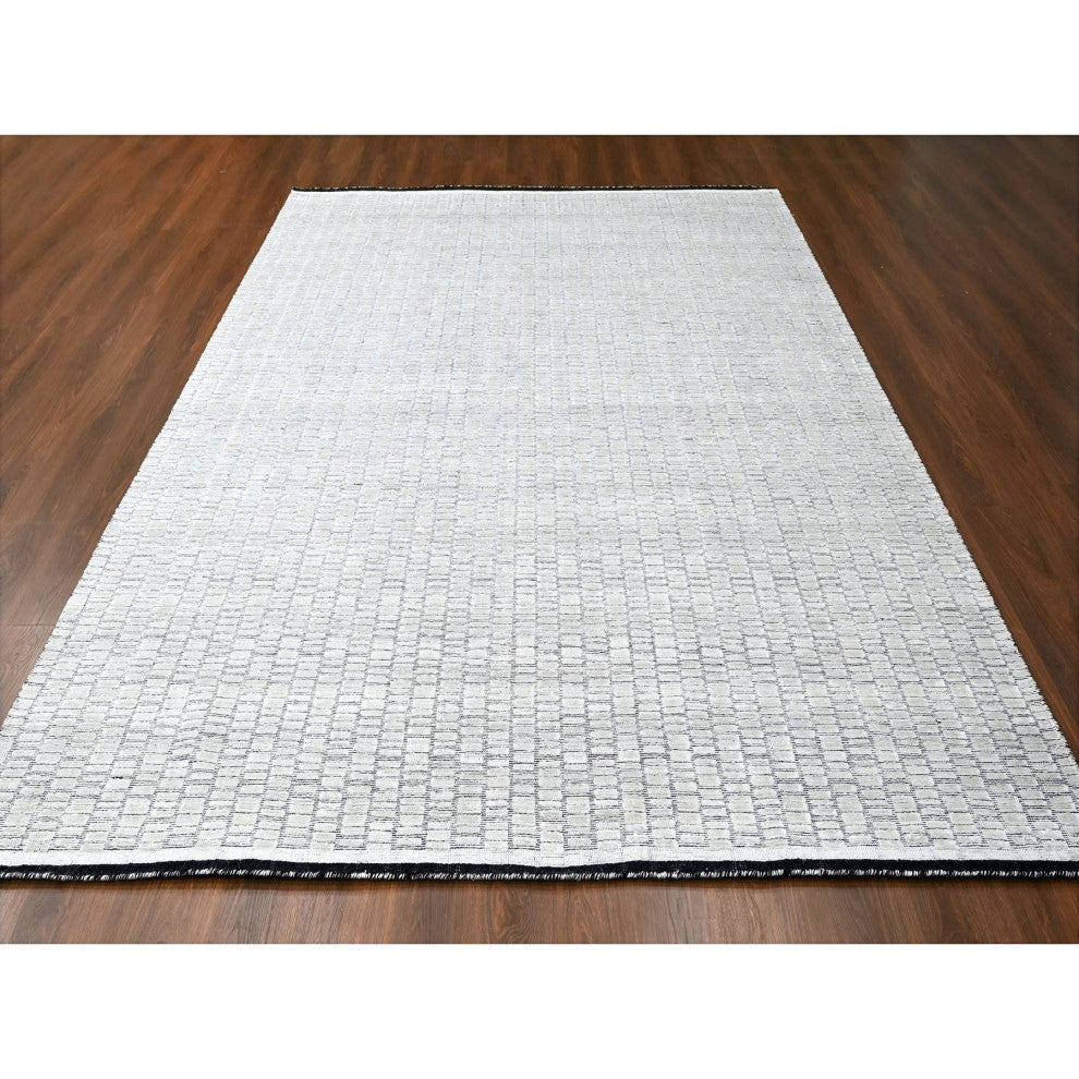 Pearl White Modern Roman Tile Design Hand Loomed Oriental Rug, 9'x11'9"