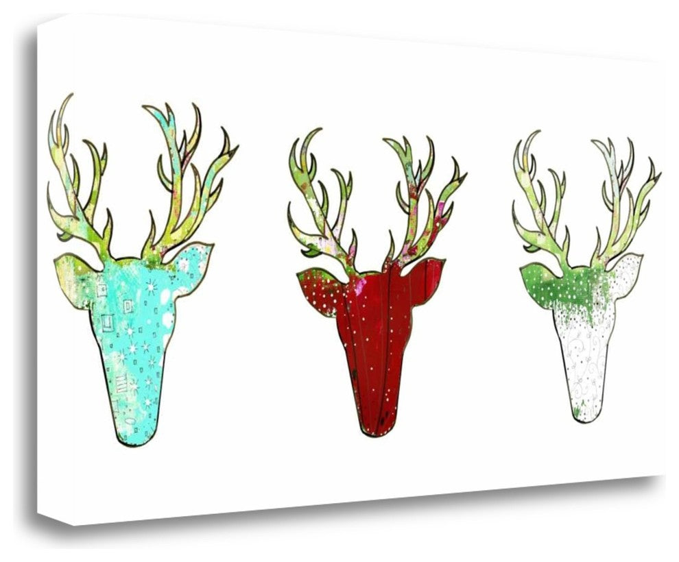 "Three Deer Heads" By Sarah Ogren, Giclee Print on Gallery Wrap Canvas