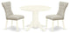 3Pc Kitchen Set, Round Dinner Table, 2 Chairs, Doeskin Chairs Seat, Linen White