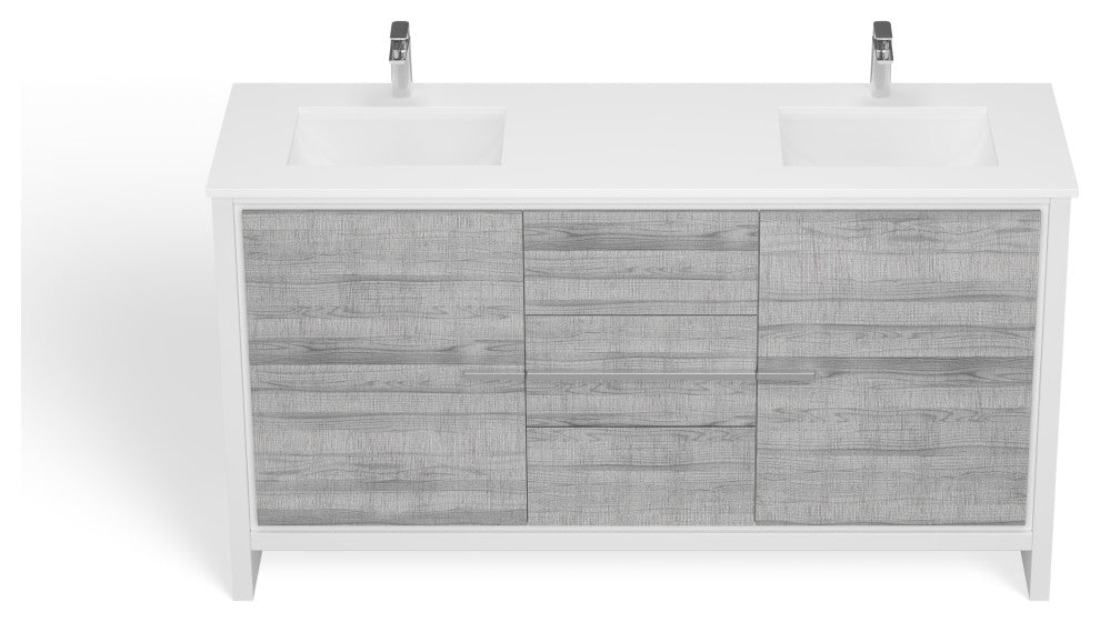 Esconde Bath Vanity, Ash Gray, 60", Double Sink, Freestanding
