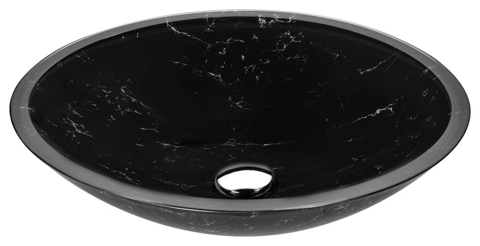 Marbela Series Vessel Sink, Marbled Black