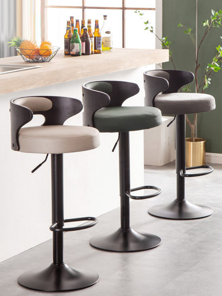 Minimalistic Black Leg Leather Bar Chair, Gray, Black Backrest