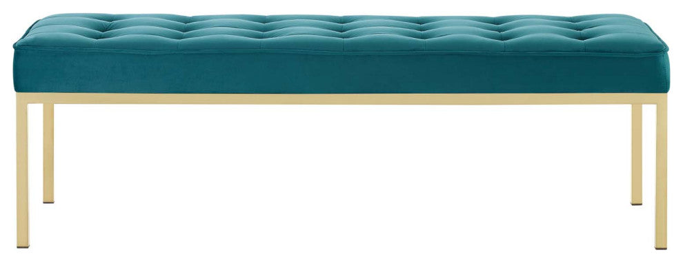 Living Lounge Accent Chair Bench, Velvet Fabric Metal Steel, Gold Aqua Blue