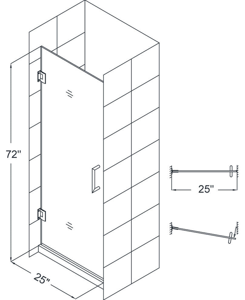 DreamLine Unidoor 25" Frameless Hinged Shower Door, Clear Glass, Brushed Nickel
