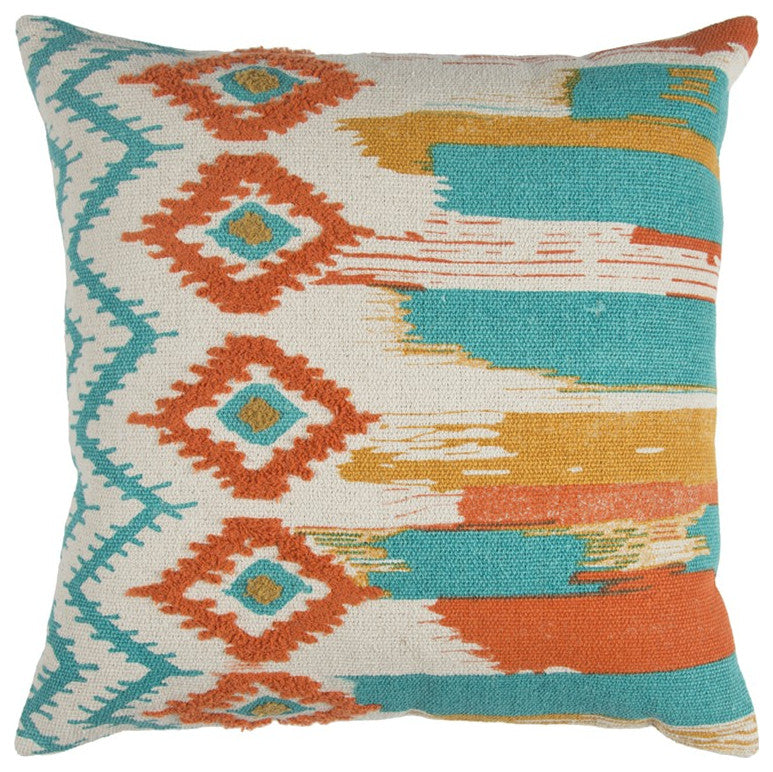 Aqua Orange Ikat Pattern Throw Pillow