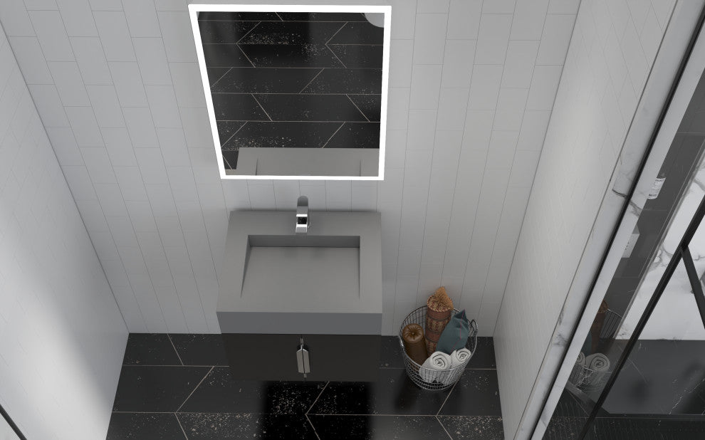CastelloUSA Nile 24" Wall Mounted Bathroom Vanity Set, Black, Gray Top, Chrome Handles