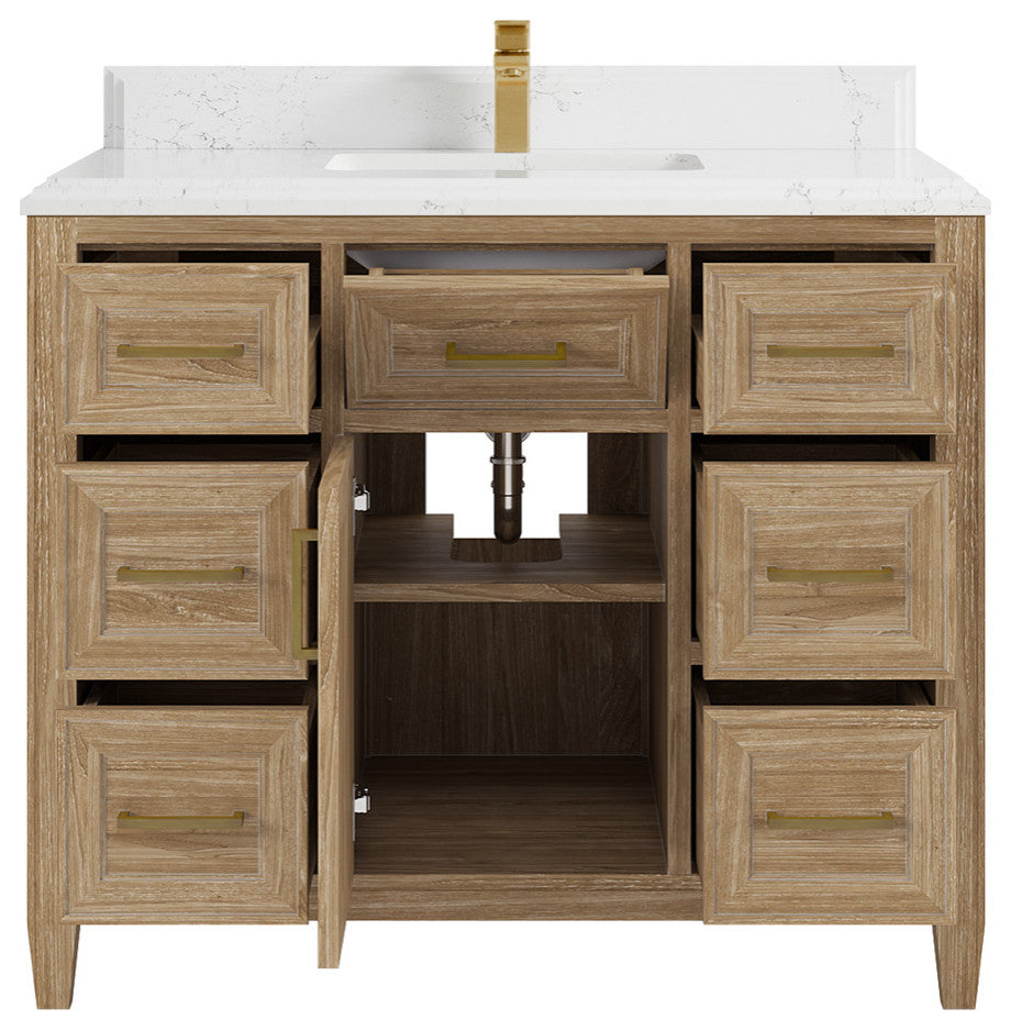 Santa Monica 42 Single Sink Bath Vanity in Whitewashed Teak 1.5" Empira Quartz
