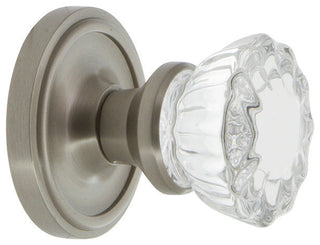 Classic Rosette Passage Crystal Glass Knob, Satin Nickel