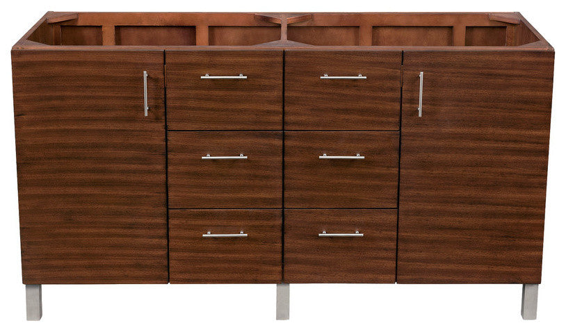 Metropolitan 60" Double Vanity, American Walnut, No Top, Without Top