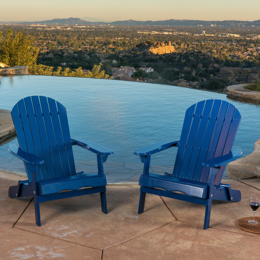GDF Studio Milan Outdoor Rustic Acacia Wood Folding Adirondack Chair, Set of 2, Navy Blue