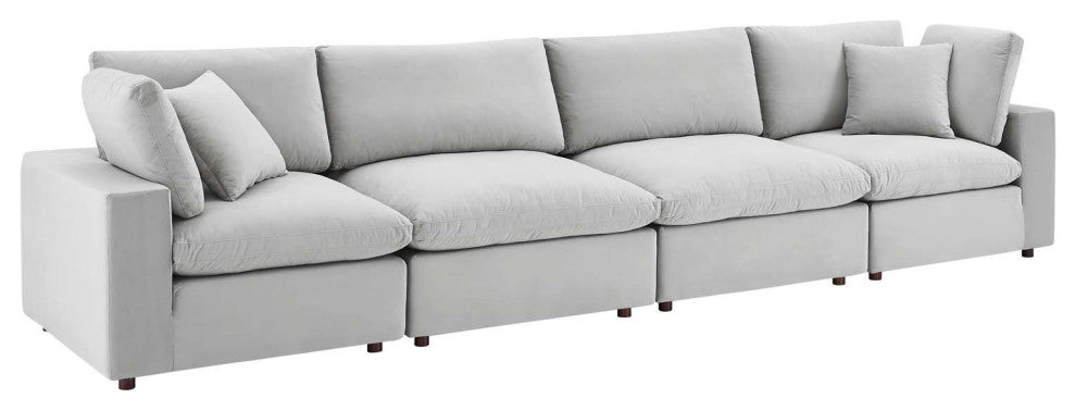 Commix Down Filled Overstuffed Performance Velvet 4-Seater Sofa Light Gray