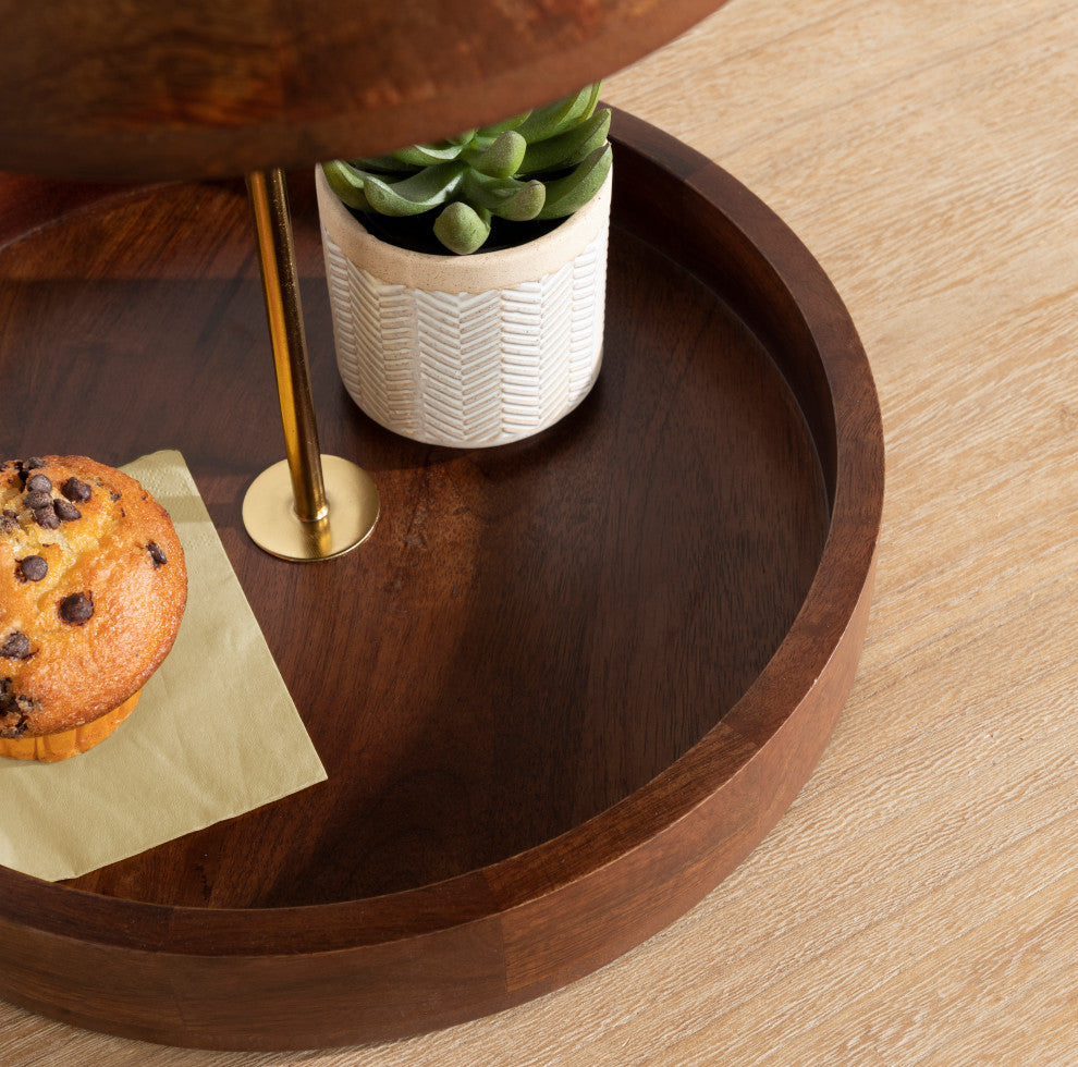 Lipton Tiered Decorative Tray, Walnut Brown/Gold 13x13x20