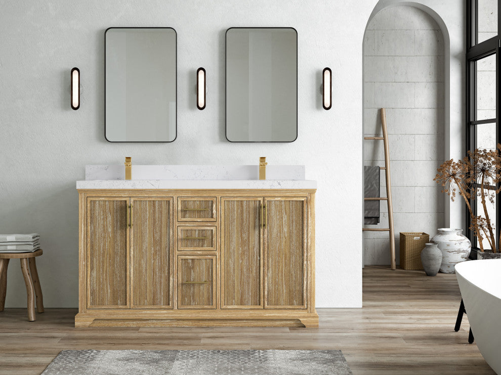 Alys Teak 60 Double Sink Bathroom Vanity Whitewashed 2" Empira Quartz