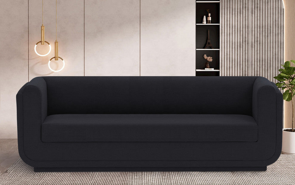 Kimora Linen Textured Fabric Upholstered Sofa, Black