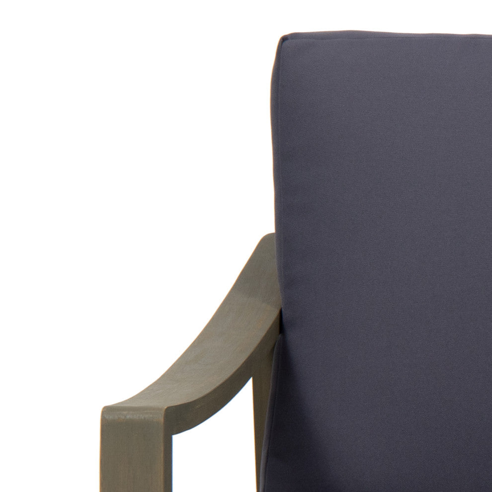 Johnlucas Outdoor Acacia Wood Club Chair With Cushion, Gray/Dark Gray