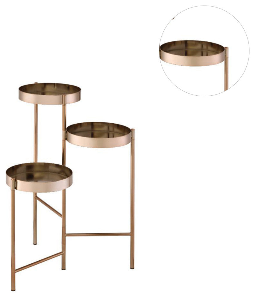 Metal Plant Stand With 3 Open Compartments, Gold