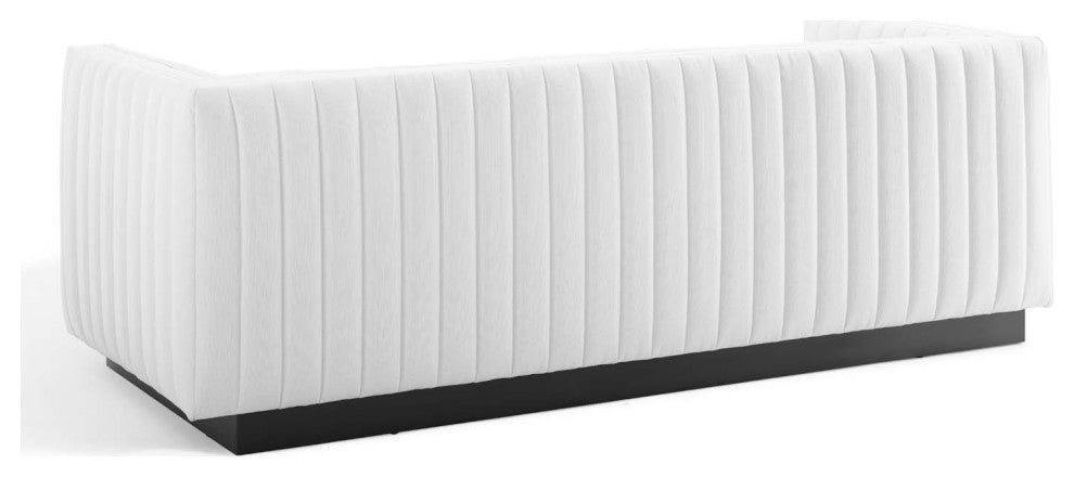 Tufted Sofa, Fabric, White, Modern, Living Lounge Room Hotel Lobby Hospitality