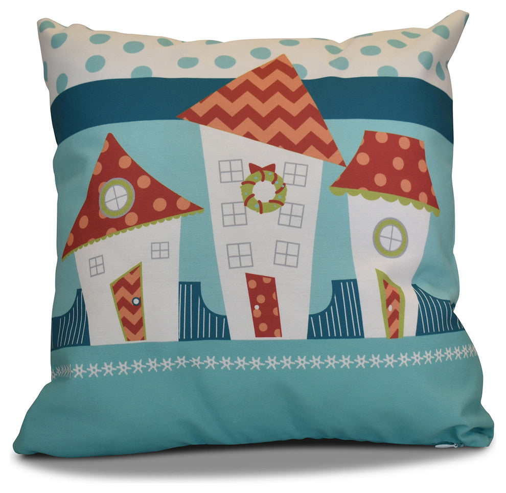 Decorative Holiday Pillow Geometric Print, Coral, 16"x16"