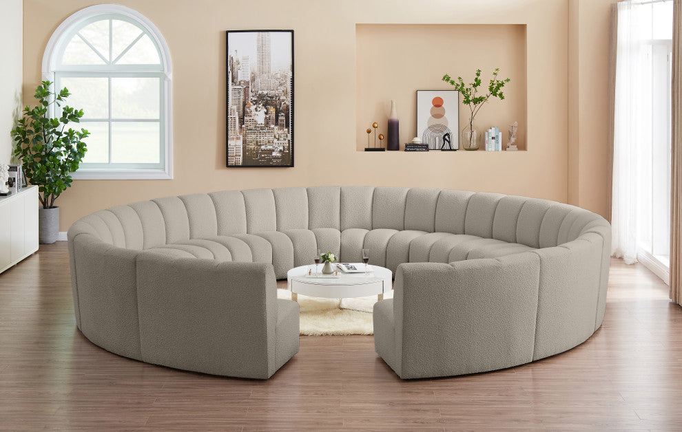Infinity Black Boucle Fabric Upholstered Arc Shaped Modular Sectional, Brown, 12-Piece, Arc-Shaped